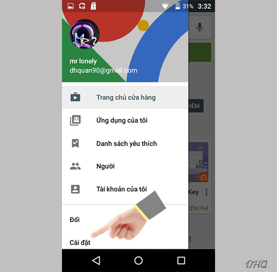 Chọn cài đặt